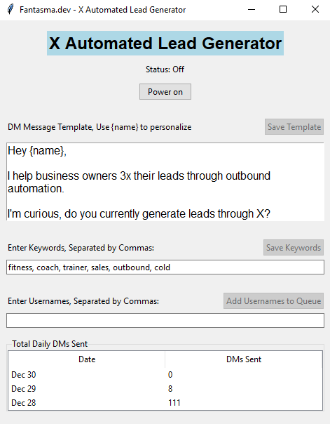 X Automated lead generator. Auto dm on twitter.